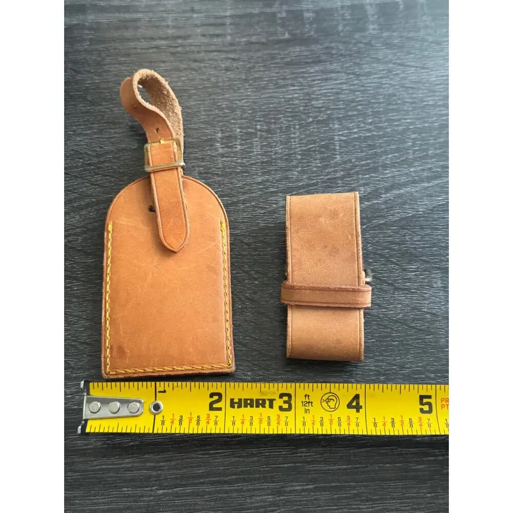 Authentic Louis Vuitton Vachetta Leather Name Luggage Tag And Poignet Set SN223